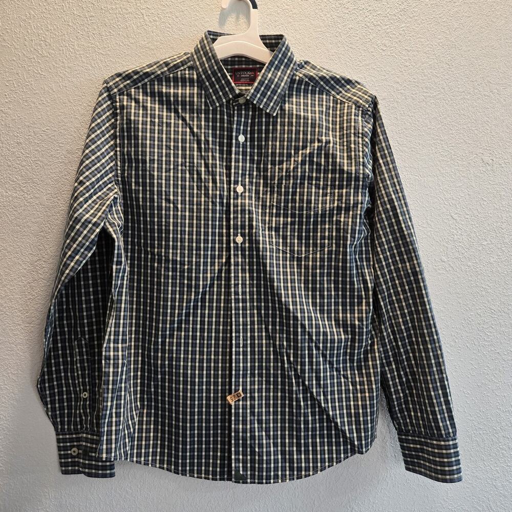 UNTUCKit Mens Medium Rocchetta Plaid Button Shirt‎ Regular Fit Green Blue